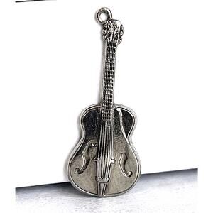 925 Sterling Silver Vintage Guitar Charm Pendant Music Paye Baker P&B 1 1/8”